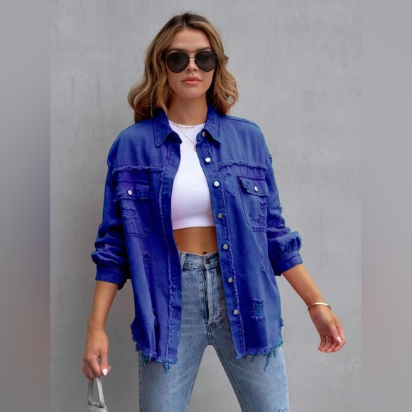 New In Package, Women's Plain Button Front Ripped
Coat, XL, Royal Blue - Picture 5 of 8